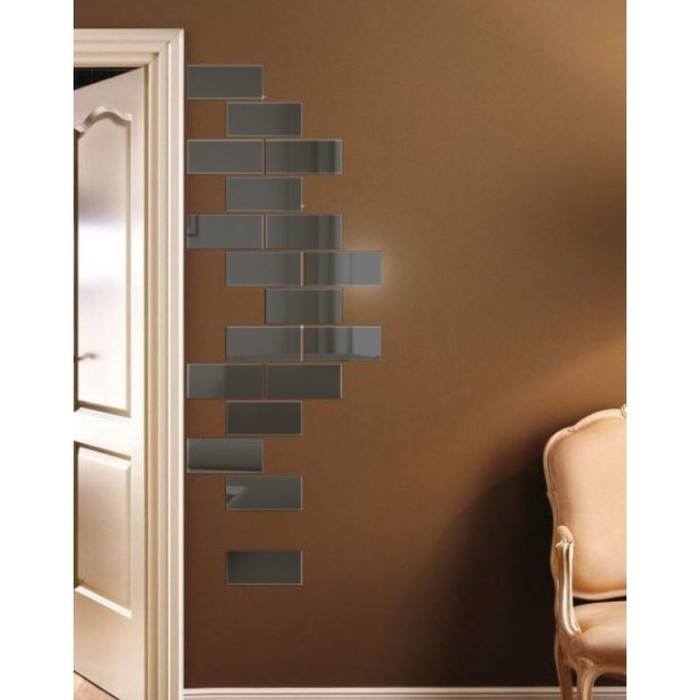 Наклейки интерьерные Наклейки интерьерные "Кирпичики", зеркальные, декор настенный, набор 18 шт, 15 х 6 см
