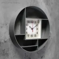 Часы настенные интерьерные &laquo;Маганса&raquo;, бесшумные, плавный ход, с полками, d=35 см, серые