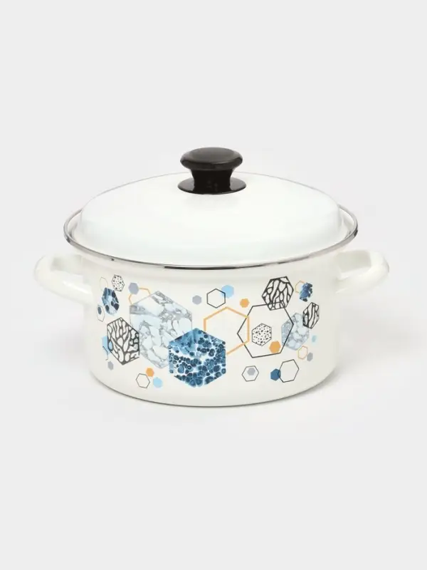 Кастрюля эмалированная, 3 л, d=20 см, с крышкой, с декором, белая