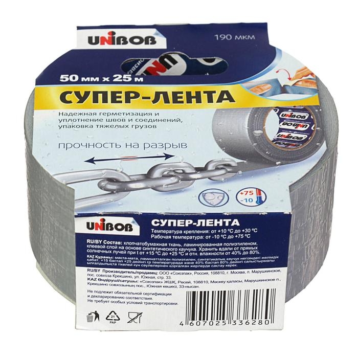 Клейкая лента Unibob Супер армированная 50 мм х 25 м Клейкая лента Unibob Супер армированная 50 мм х 25 м