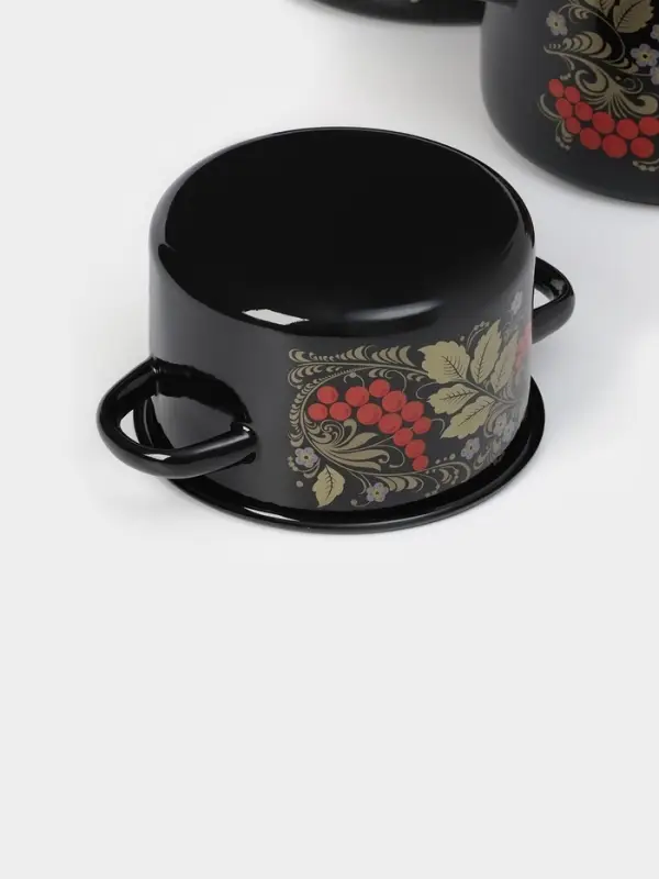 Набор кастрюль эмалированных &laquo;Рябина&raquo;, 3 предмета: 1.5 л, 2.9 л, 4.5 л, чёрный