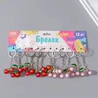 Брелок пластик "Вишенки с листьями" МИКС 4х4х1,5 см