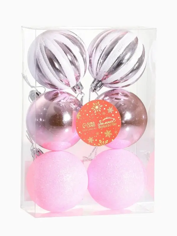 Ёлочные игрушки &laquo;Глэдис&raquo;, шары новогодние, d=6 см, набор 6 шт., бело-розовый