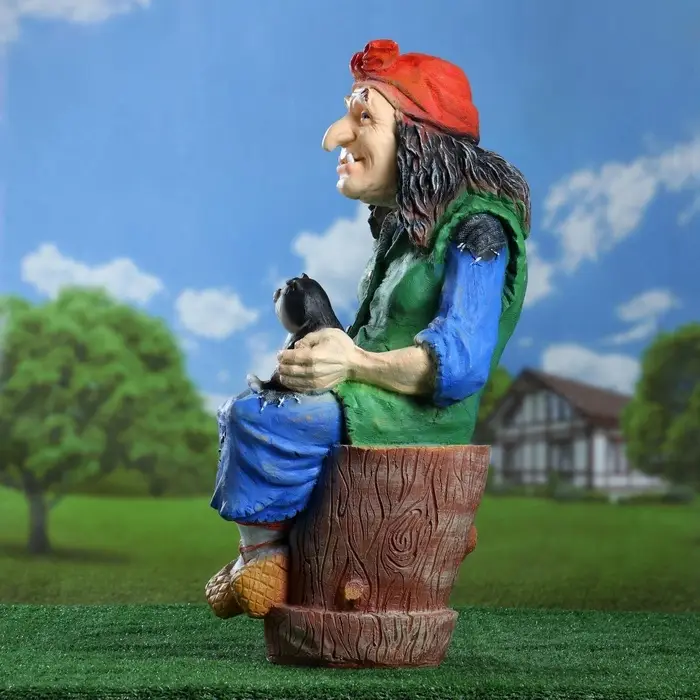 Садовая фигура из полистоуна &laquo;Баба Яга на ступе с кошкой&raquo;, 74&times;36&times;40 см, МИКС