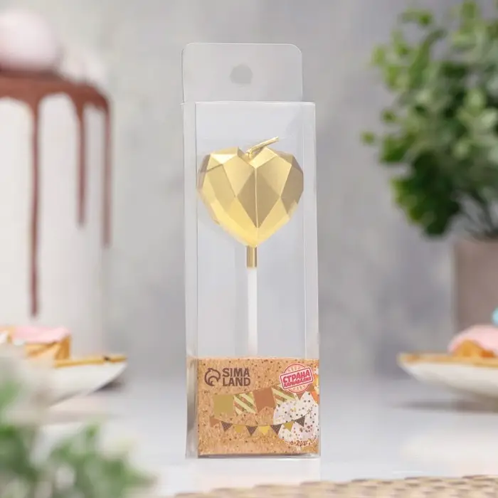 Свеча для торта &laquo;Сердце&raquo;, золотая