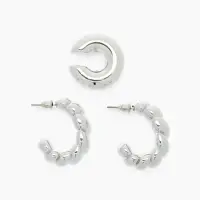 Серьги и каффы QF &laquo;Плетённый бублик&raquo;, набор, цвет серебро