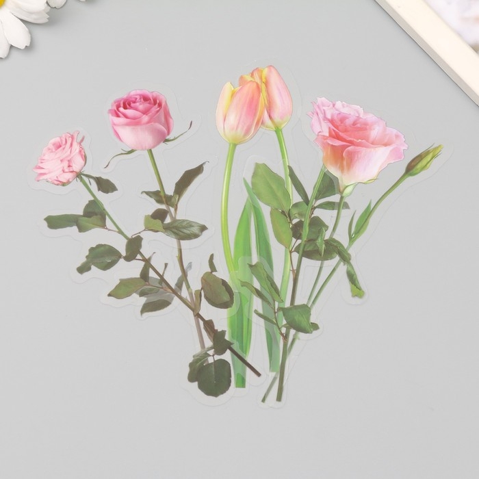 Наклейки пластик Наклейки пластик "Цветы и цитаты. Розовые" набор 12 шт 8,5х21,5х0,2 см