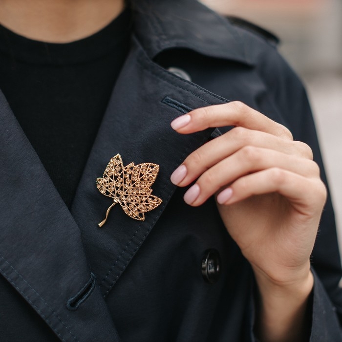 Брошь Брошь "Листик", цвет светло-коричневый в золоте