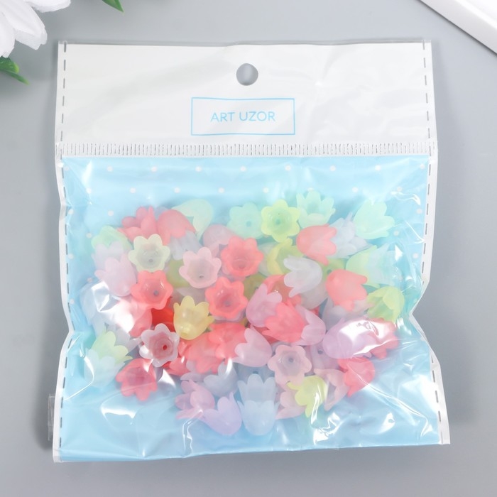 Бусины для творчества пластик Бусины для творчества пластик "Цветок ландыша пастель" набор 80 шт полупрозр. 1,1х1,1х0,9 см