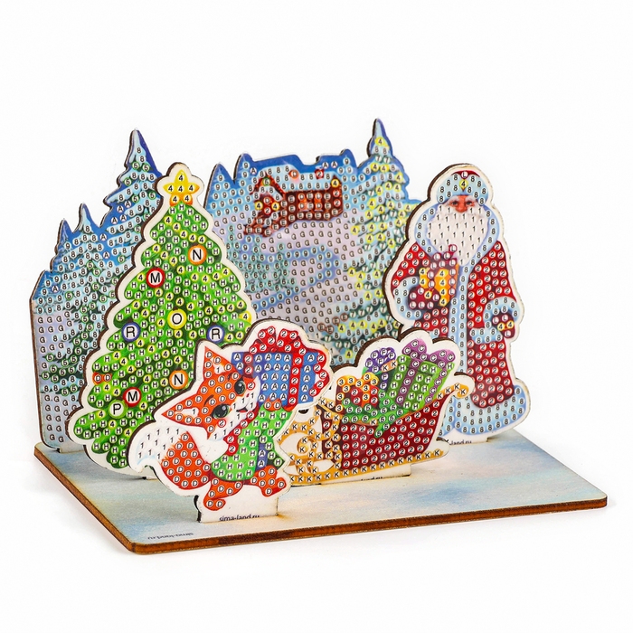 Алмазная мозаика на новый год для детей на фигурке, композиция «Ногодняя сказка», 10 х 10 см, новогодний набор для творчества