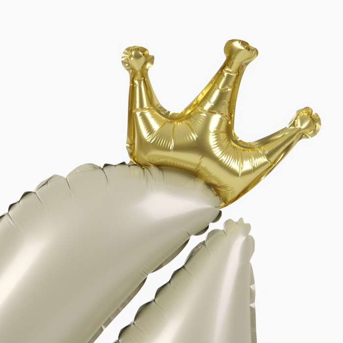Шар фольгированный 42 Шар фольгированный 42" «Цифра 4 с короной» на подставке, цвет взбитые сливки