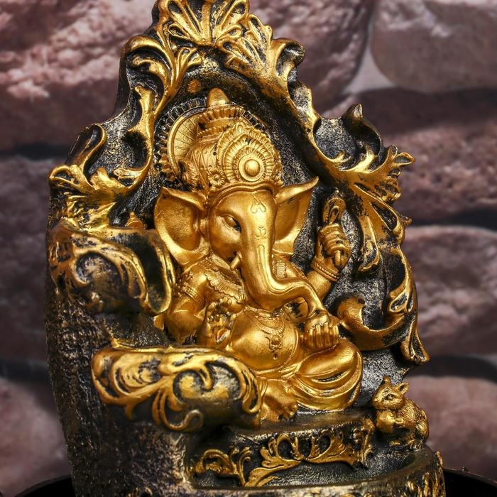 Фонтан настольный от сети, подсветка Фонтан настольный от сети, подсветка "Золотой Ганеша на ажурном троне" 28х20,5х20,5 см