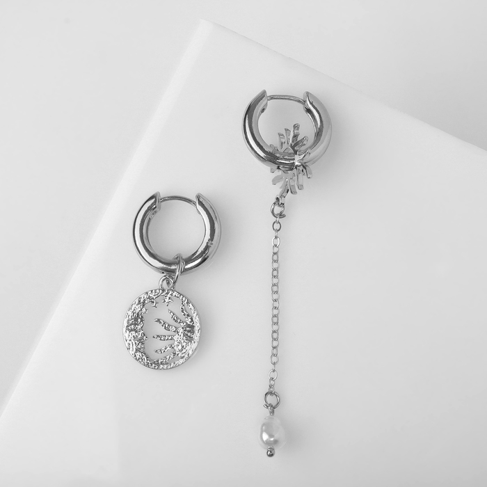 Серьги со съёмным элементом «Трансформер» солнце, цвет белый в серебре Серьги со съёмным элементом «Трансформер» солнце, цвет белый в серебре