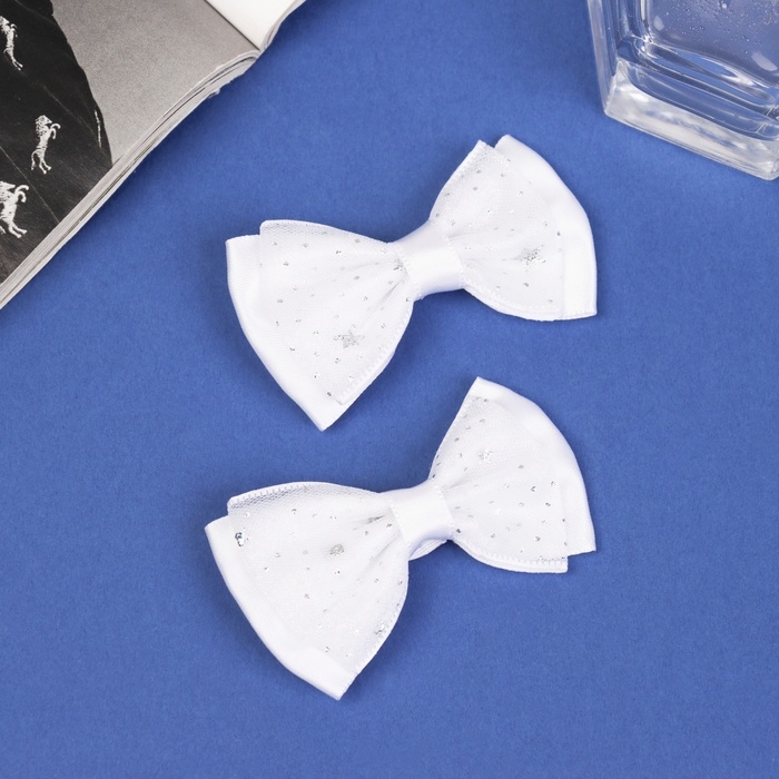 Зажим для волос  Зажим для волос "Бантик Вивиан" (набор 2 шт) классик блеск, 7 см, белый