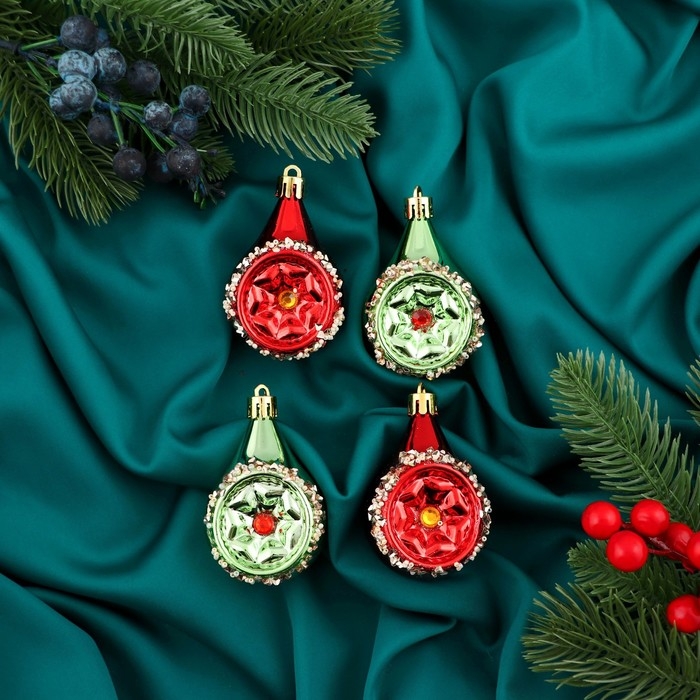 Украшение ёлочное Украшение ёлочное "Фонарик Сказка" (набор 4 шт) 5х8 см, зелёный красный