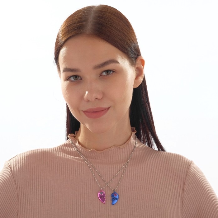 Кулоны «Неразлучники» яркие сердечки, цвет розово-синий в серебре, 45 см Кулоны «Неразлучники» яркие сердечки, цвет розово-синий в серебре, 45 см