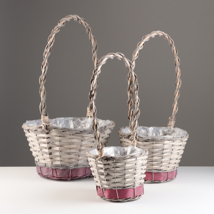 Набор корзин из 3 шт, D32xH18/53, D24xH16/49, D18xH15/42  см, серый, ива Набор корзин из 3 шт, D32xH18/53, D24xH16/49, D18xH15/42  см, серый, ива