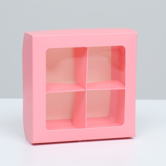 Коробка для конфет 4 шт, с коном, розовая, 12,5 х 12,5 х 3,5 см Коробка для конфет 4 шт, с коном, розовая, 12,5 х 12,5 х 3,5 см