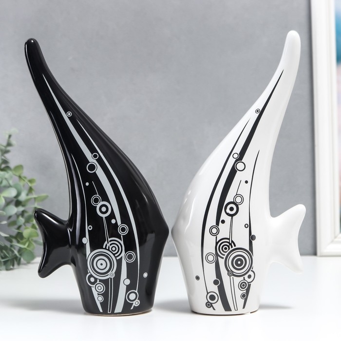 Сувенир керамика Сувенир керамика "Рыбки белая и чёрная с водорослями и пузырьками" набор 2 шт 28х13 см