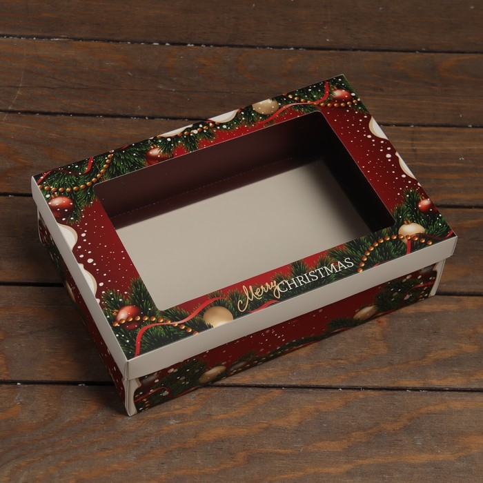 Новый год. Коробка подарочная новогодняя складная, крышка-дно , с окном Новый год. Коробка подарочная новогодняя складная, крышка-дно , с окном "Счастливого Рождества" 30 х 20 х 9 см