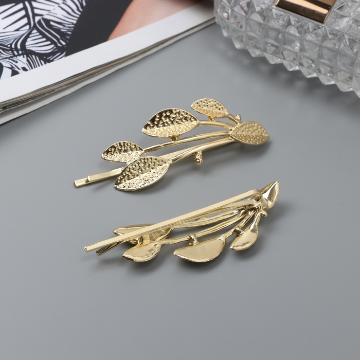 Невидимка для волос  Невидимка для волос "Одри" (набор 2 шт) листья, 6,5 см, золото