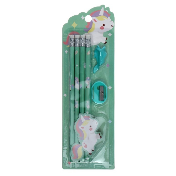 Набор канцелярский, 8 чернографитных карандашей, точилка, насадка для исправления техники письма, МИКС Набор канцелярский, 8 чернографитных карандашей, точилка, насадка для исправления техники письма, МИКС