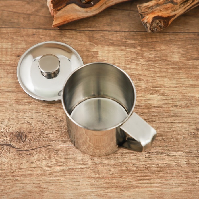 Кружка из нержавеющей стали Доляна «Индия» «Тарун», 300 мл, 11×7,7×10 см, с крышкой Кружка из нержавеющей стали Доляна «Индия» «Тарун», 300 мл, 11×7,7×10 см, с крышкой