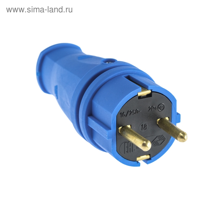 Вилка переносная В16-001, 16 А, 250 В, IP44, с з/к, каучук, синяя Вилка переносная В16-001, 16 А, 250 В, IP44, с з/к, каучук, синяя
