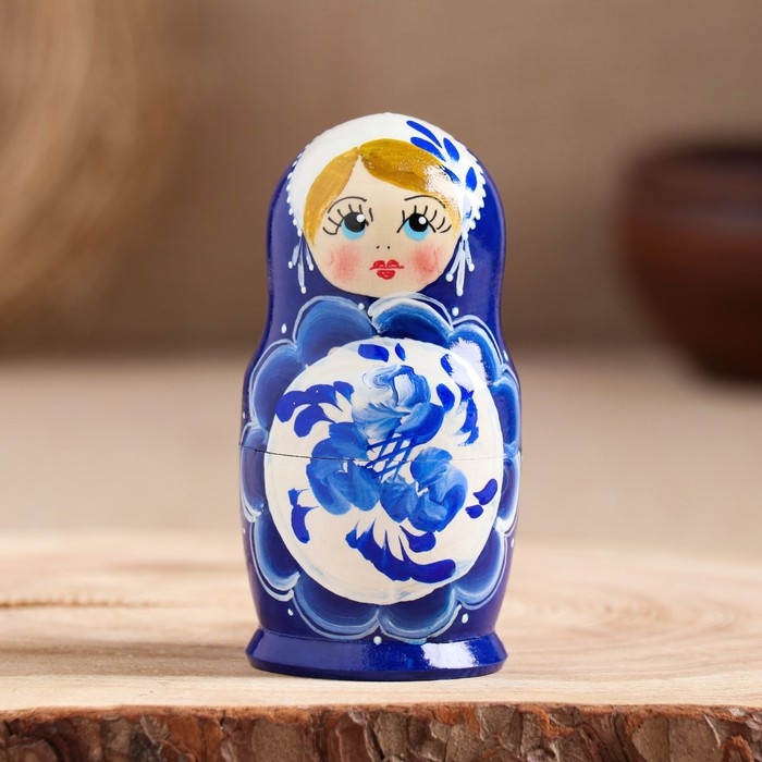Матрёшка «Поднос гжель», синее платье, 5 кукольная, 10 см Матрёшка «Поднос гжель», синее платье, 5 кукольная, 10 см