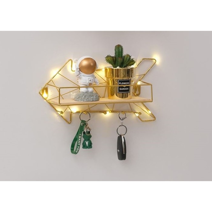 Вешалка настенная с полкой Вешалка настенная с полкой "Стрелка", с подсветкой, 5 крючков, золото