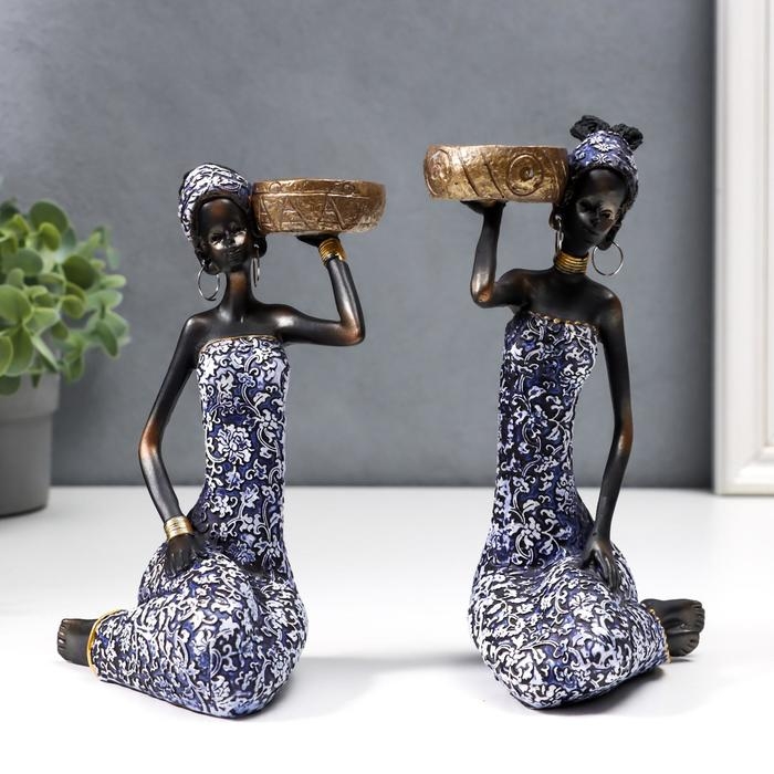 Сувенир полистоун  Сувенир полистоун "Африканка Амади" синее платье с узорами МИКС 19х11х7,7 см