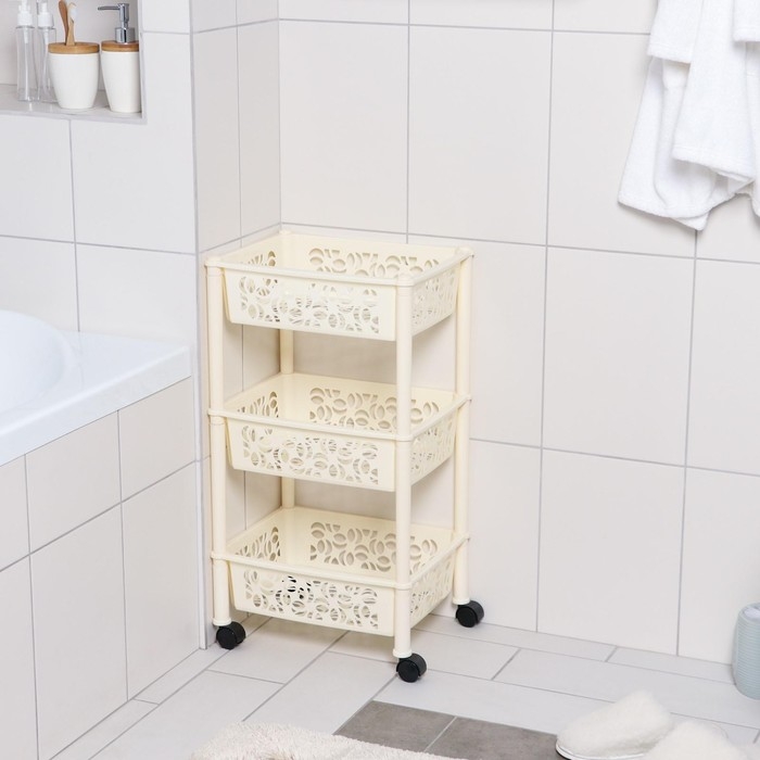 Этажерка напольная 3-х секционная Prima, на колёсиках, цвет МИКС Этажерка напольная 3-х секционная Prima, на колёсиках, цвет МИКС