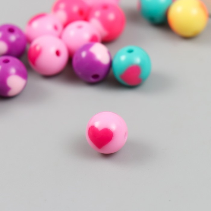 Бусины пластик Бусины пластик "Шарик с сердечком" глянец МИКС d=1,2 см набор 20 гр