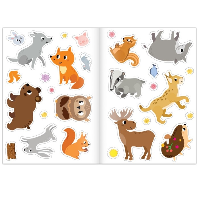 Книжка с наклейками «Жители леса. Читай, играй, узнавай», 16 стр. Книжка с наклейками «Жители леса. Читай, играй, узнавай», 16 стр.