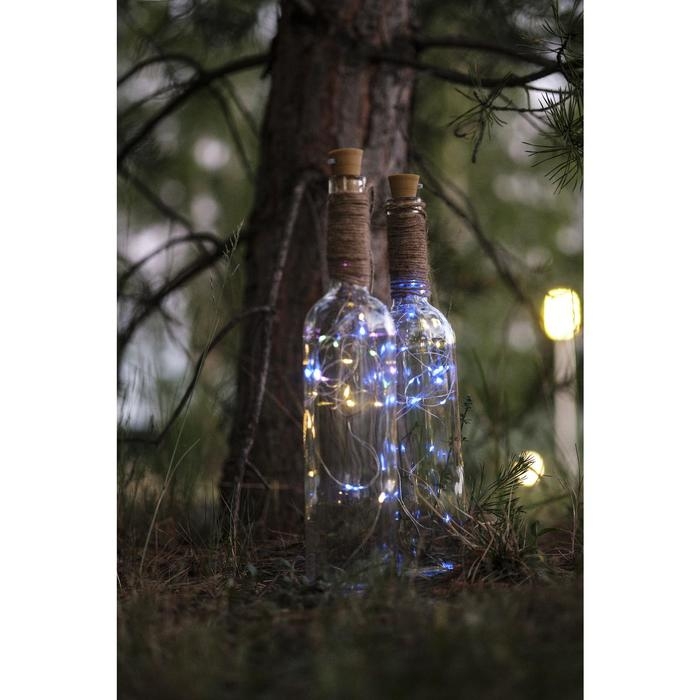 Гирлянда «Нить» 1 м роса с пробкой, IP20, серебристая нить, 10 LED, батарейки LR44х3 (в комплекте), свечение белое