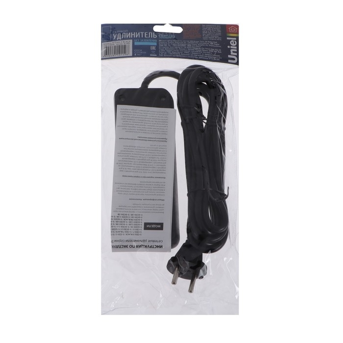 Удлинитель Uniel Standart, 3 розетки, 3 м, 10 А, 2500 Вт, без з/к, черный Удлинитель Uniel Standart, 3 розетки, 3 м, 10 А, 2500 Вт, без з/к, черный