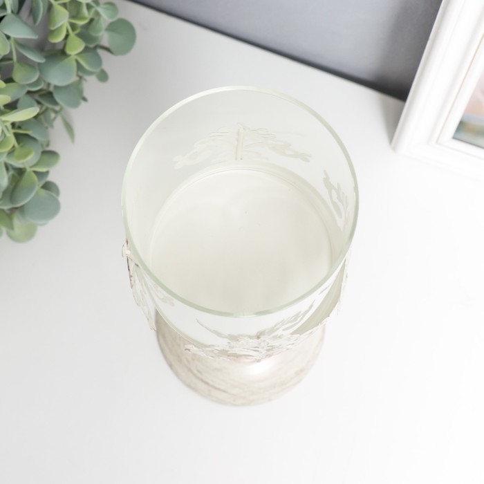 Подсвечник металл на 1 свечу "Витиеватый цветок" белый с патиной 31,5х13,5х13,5 см