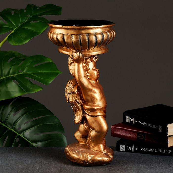 Фигурное кашпо Фигурное кашпо "Ангел с чашей на голове" бронза 0,6 л / 19х40х19см