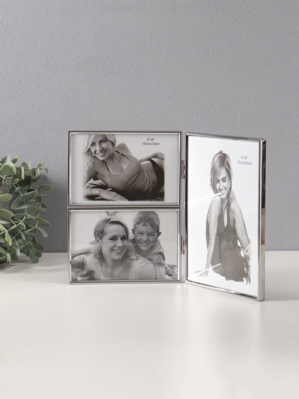 Фоторамка металл на 3 фото 10х15, 15х20 см "Лофт" серебро 1х31х20,5 см
