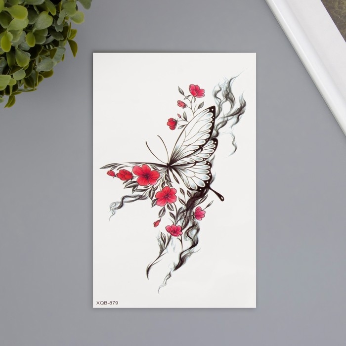 Татуировка на тело цветная Татуировка на тело цветная "Бабочка с сакурой" 11,4х21 см