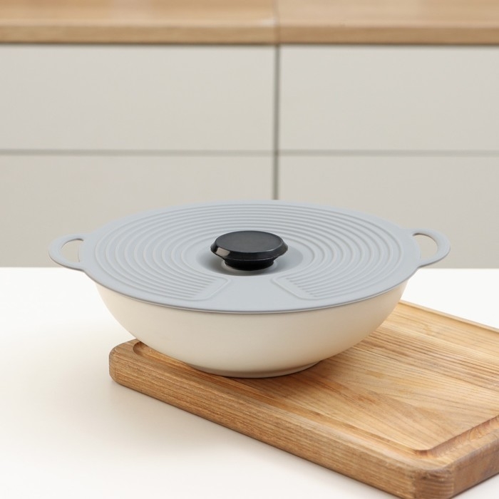 Крышка универсальная Доляна, силикон, d=20 см, цвет серый Крышка универсальная Доляна, силикон, d=20 см, цвет серый