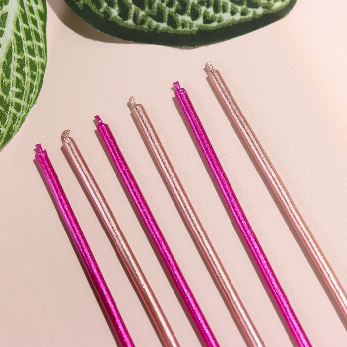 Набор свечей в торт, 6 штук Набор свечей в торт, 6 штук "Happy", 17 см, розовый с металликом