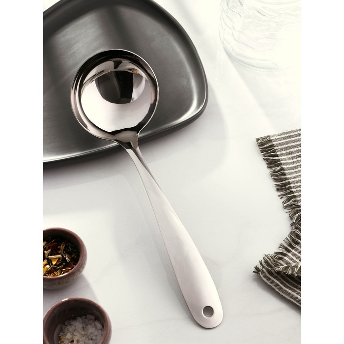 Ложка разливательная из нержавеющей стали Доляна Everyday, 29×9 см, толщина 3 мм Ложка разливательная из нержавеющей стали Доляна Everyday, 29×9 см, толщина 3 мм