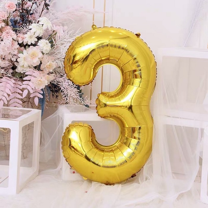 Шар фольгированный 40 Шар фольгированный 40" Цифра 3, цвет золотой