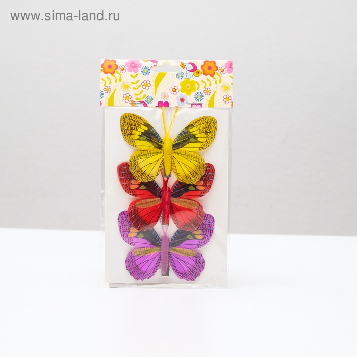 Бабочка для декора и флористики, на прищепке, пластиковая, микс, 1 шт., 7,5 х 5 х 1 см Бабочка для декора и флористики, на прищепке, пластиковая, микс, 1 шт., 7,5 х 5 х 1 см
