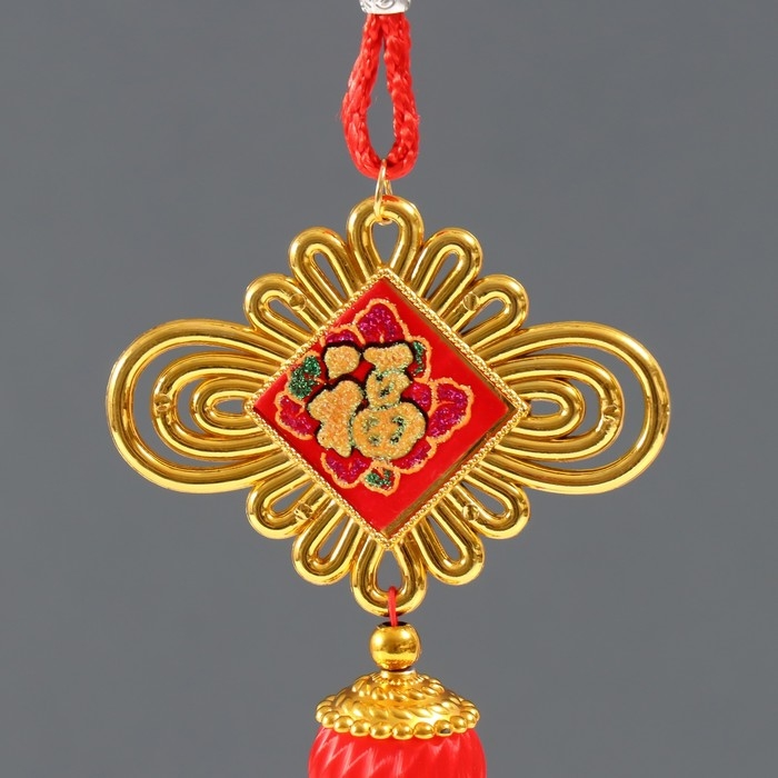 Подвеска пластик, текстиль Подвеска пластик, текстиль "Китайский фонарик и узелок - На счастье" 3х8,5х36 см