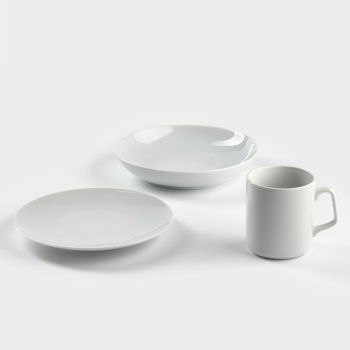 Набор фарфоровой посуды «Универсальный», 3 предмета: тарелка d=20 см, глубокая 600 мл, d=20 см, кружка 350 мл Набор фарфоровой посуды «Универсальный», 3 предмета: тарелка d=20 см, глубокая 600 мл, d=20 см, кружка 350 мл