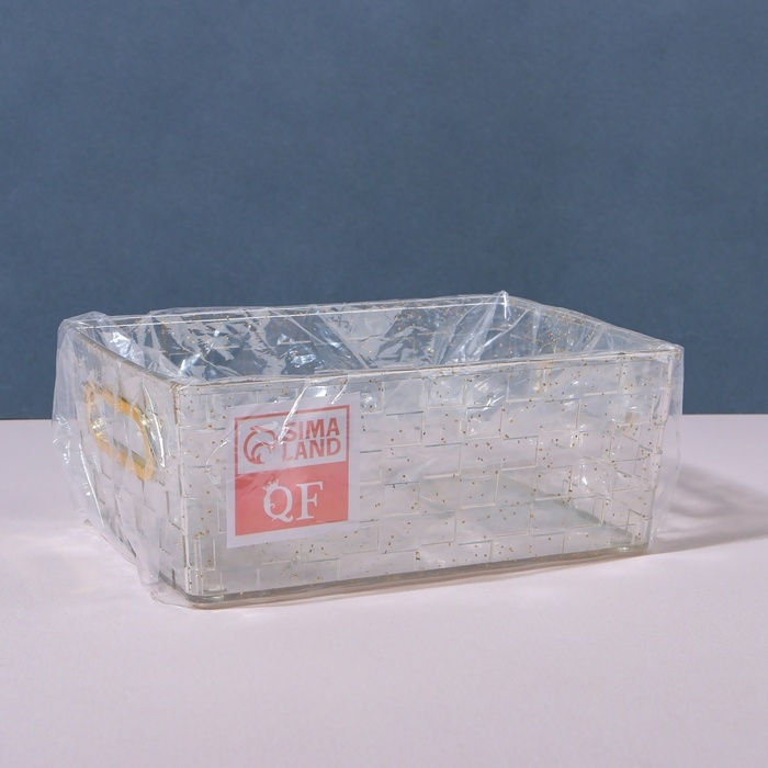 Органайзер для хранения «SHINE», с ручками, 1 секция, 20,5 × 14,5 × 7,8 см, цвет прозрачный/золотистый Органайзер для хранения «SHINE», с ручками, 1 секция, 20,5 × 14,5 × 7,8 см, цвет прозрачный/золотистый