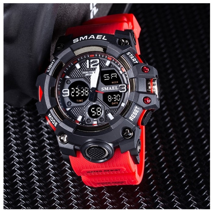 Часы наручные электронные, с будильником, d-5.6 см, ремешок l-26 см, 5 ATM, красный ремешок 974230 Часы наручные электронные, с будильником, d-5.6 см, ремешок l-26 см, 5 ATM, красный ремешок 974230