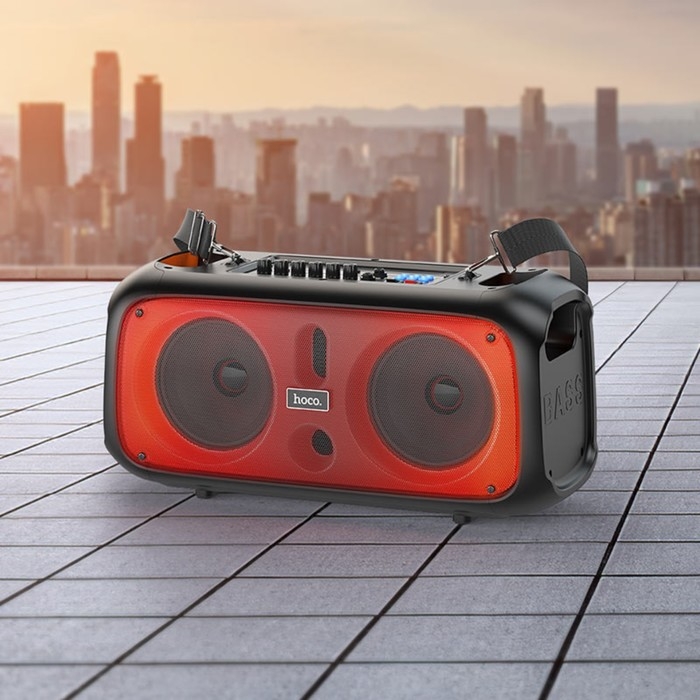 Портативная караоке система Hoco BS54, 30 Вт, ВТ 5.1, 2 микрофона, RGB-подсветка, чёрная Портативная караоке система Hoco BS54, 30 Вт, ВТ 5.1, 2 микрофона, RGB-подсветка, чёрная
